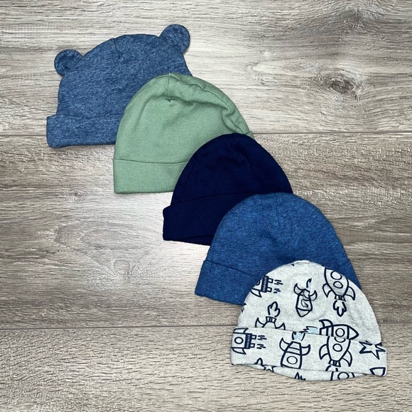 Gerber Infant Hats Organic Cotton 0-6 Months | NB Rocket Ship Hat Baby Bear Hat - Picture 11 of 13